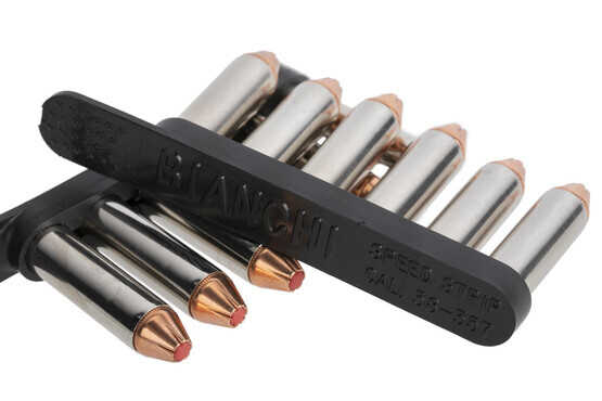 Each Bianchi speed strip holds six rounds of your favorite .38 SPCL or .357 Magnum ammunition for fast easy reloads